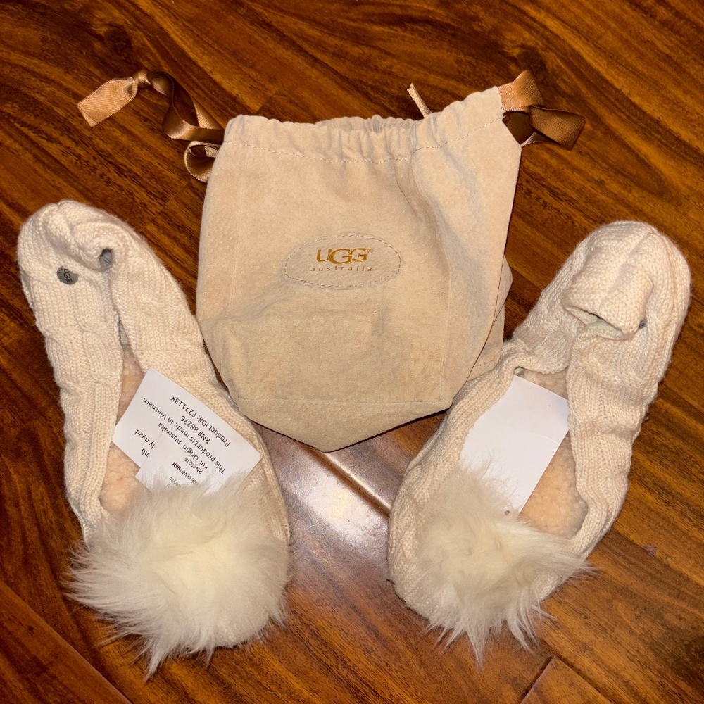 NWT UGG Lamb Fur Accent Ballerina Slippers